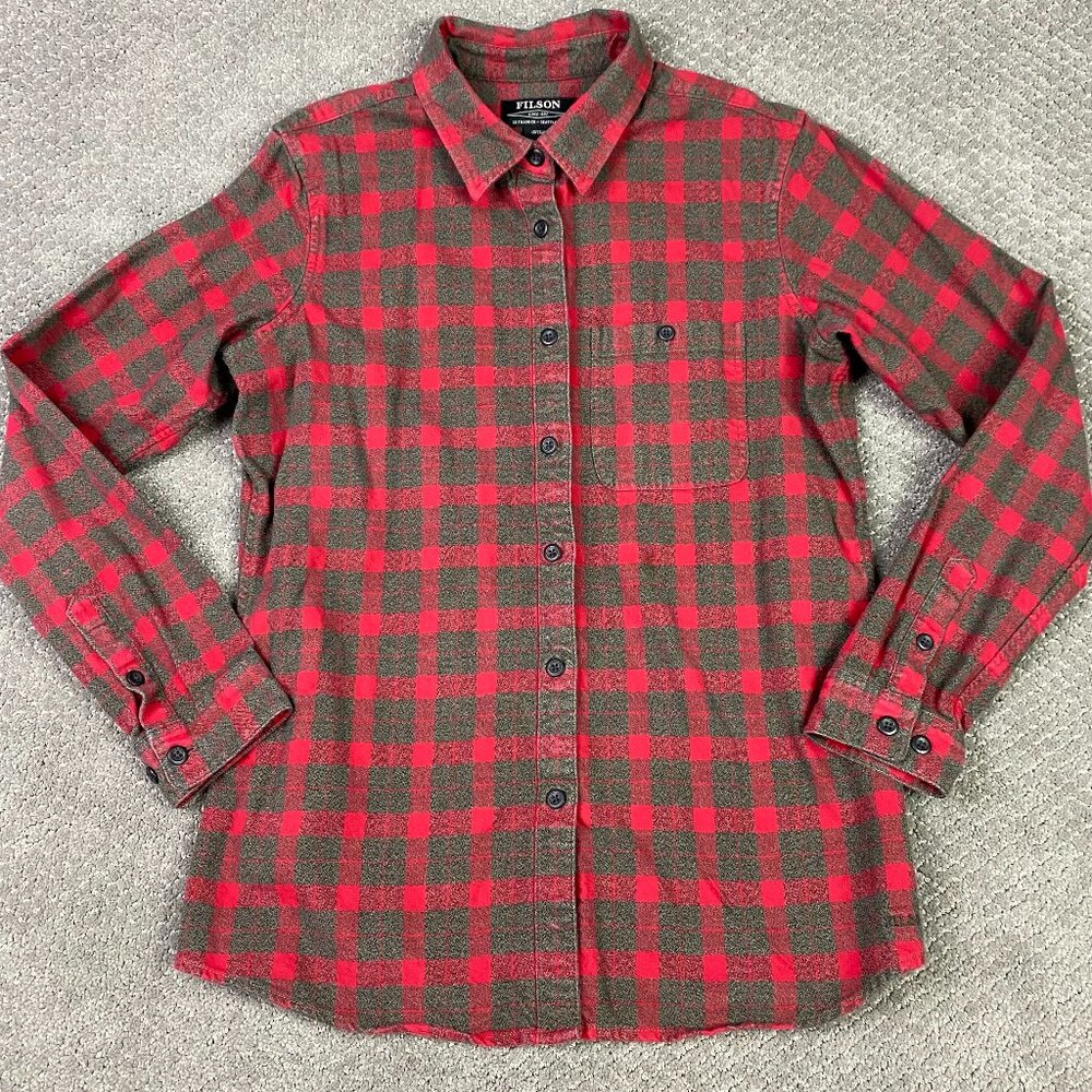 Filson Alaskan Guide Shirt Women's Large Red Gray Plaid Flannel CC Filson